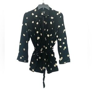 Topshop Daisy Floral Blazer Jacket Belted Black White Size 8